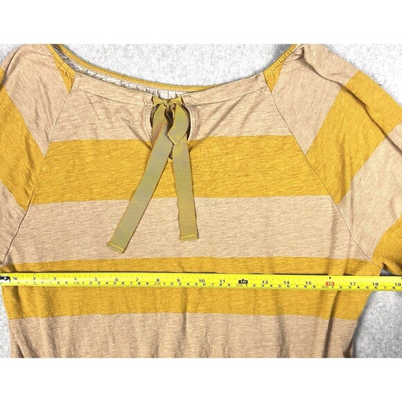 Ann Taylor Loft Top Womens Large Mustard Linen Keyhole Tie Neck Striped Workwear - Picture 6 of 12